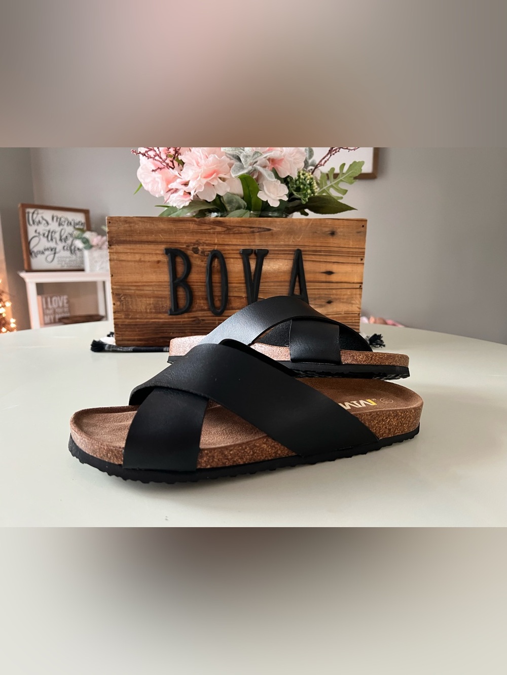 Black Crisscross Slide Sandals